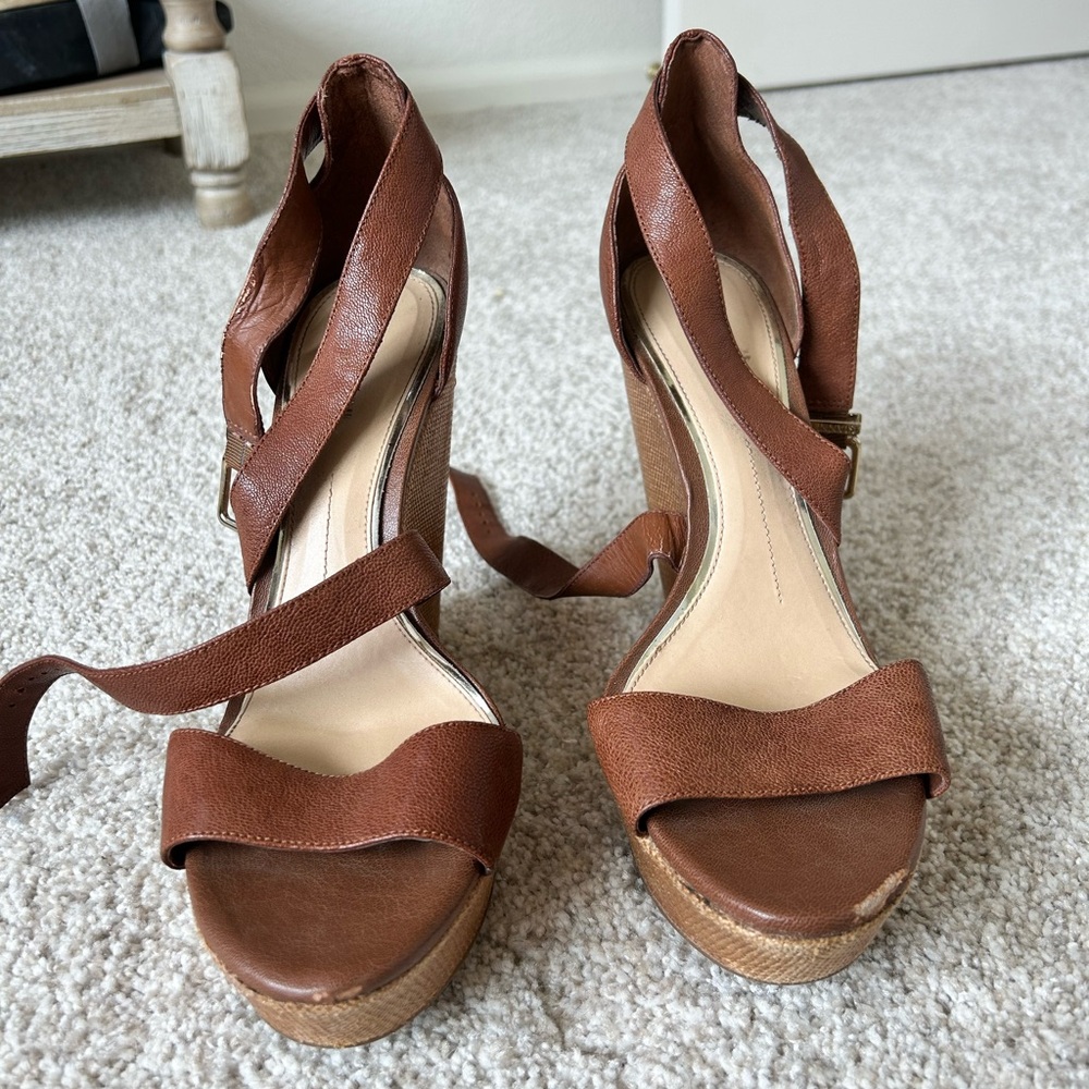 ANTONIO MELANI Brown Wedge Sandals with Ankle Strap 10